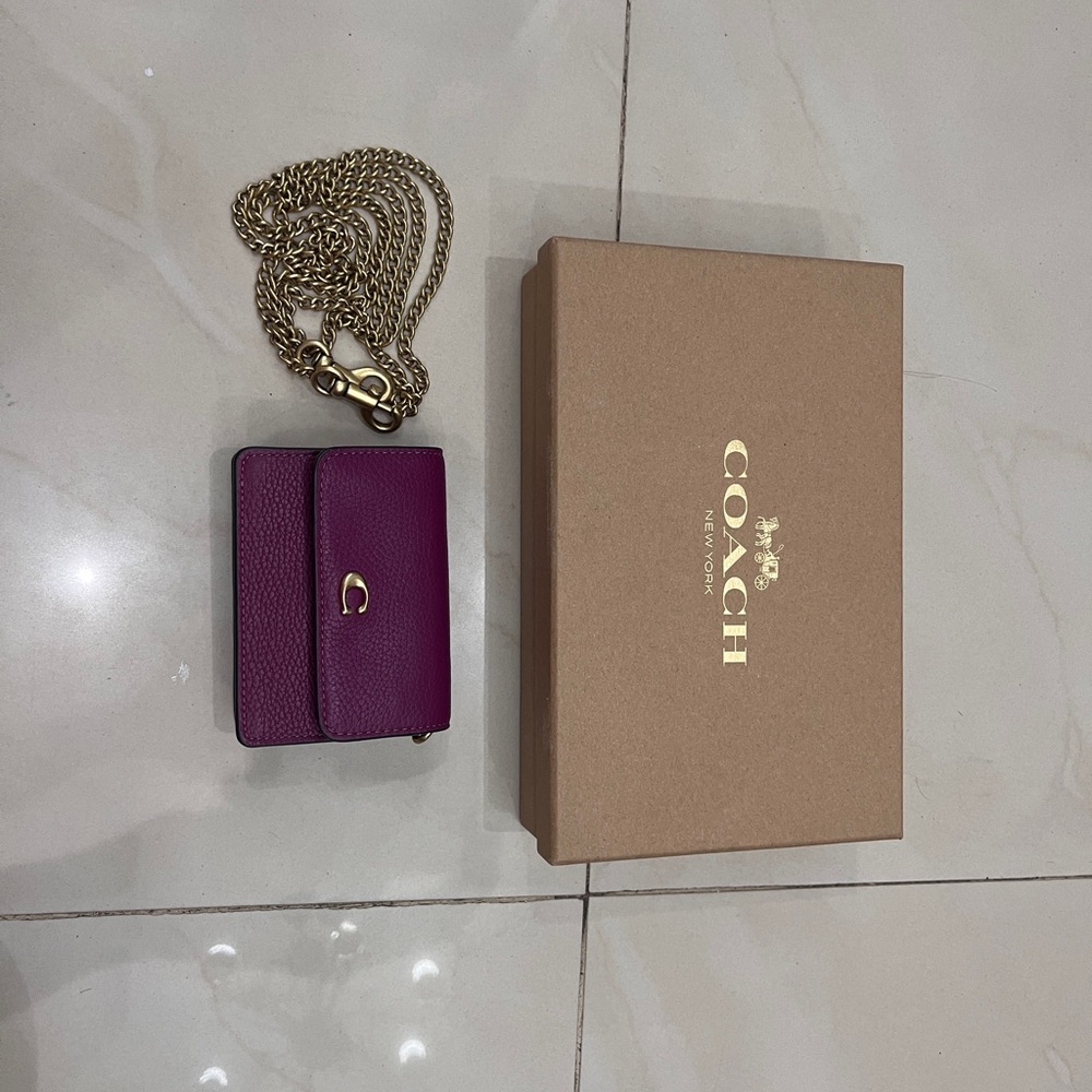 Coach Mini Bag in Purple with Gold Chain - Picture 2 of 2